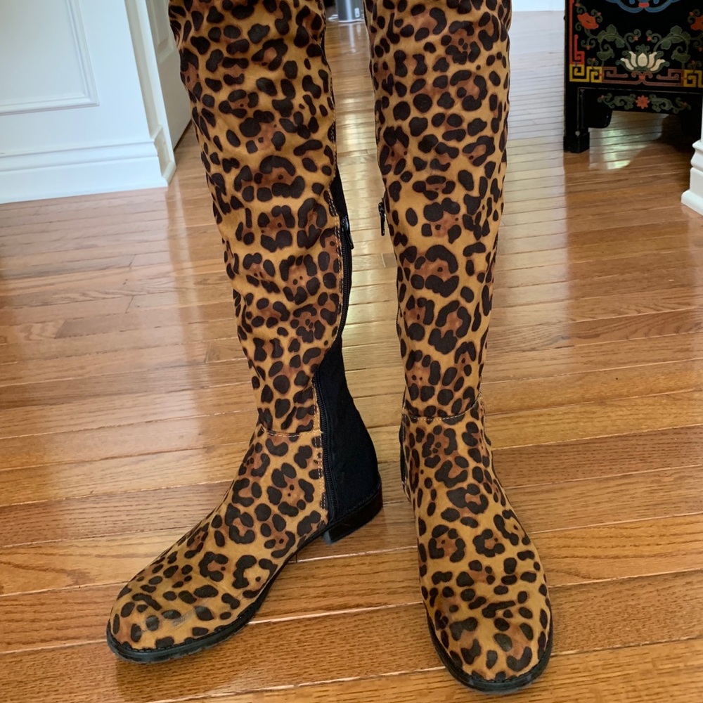 BAMBOO over the knee iconic animal print boots